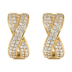 14K Gelbgold 1/3 Cttw Diamant Criss Cross Huggie Creolen Ohrringe