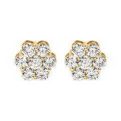 14K Gelbgold 1 1/2 Cttw 7 Stein Floral Cluster mit Blumenmuster  Diamant-Ohrstecker