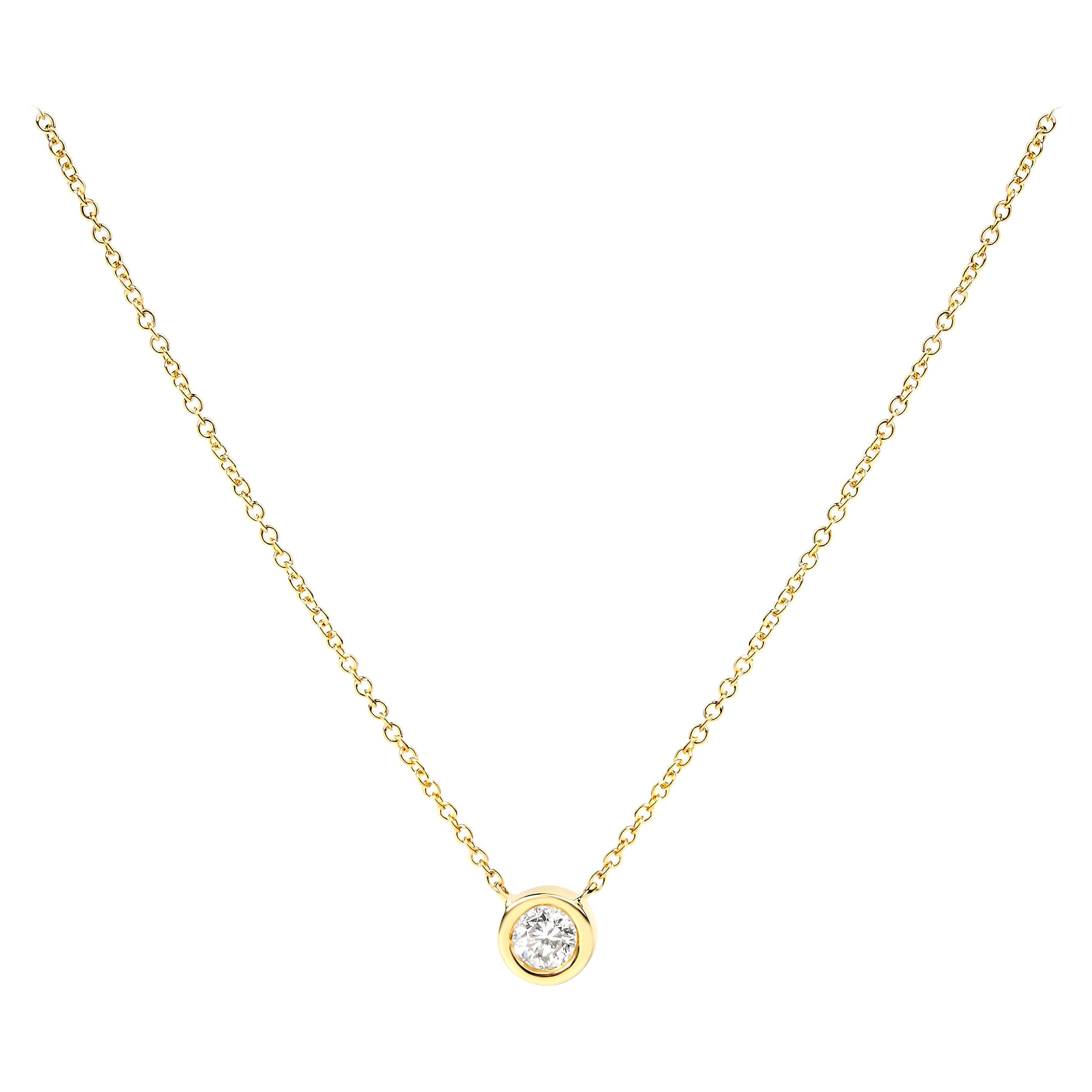 10K Yellow Gold 1/5 Carat Diamond Modern Solitaire Pendant Necklace
