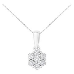 14K Weißgold 1/2 Cttw Diamant 7 Stein Floral Cluster 18" Anhänger Necklac