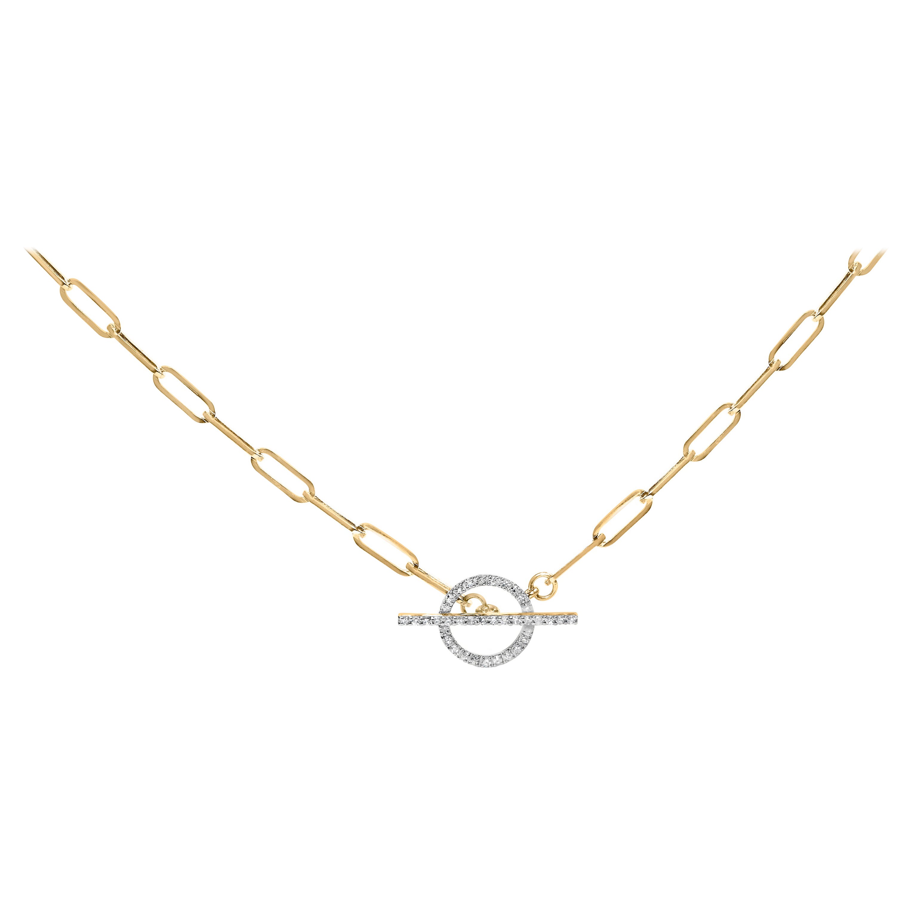 Collar de eslabones con cierre de palanca y diamantes 1/4 qt de oro amarillo de 14 quilates