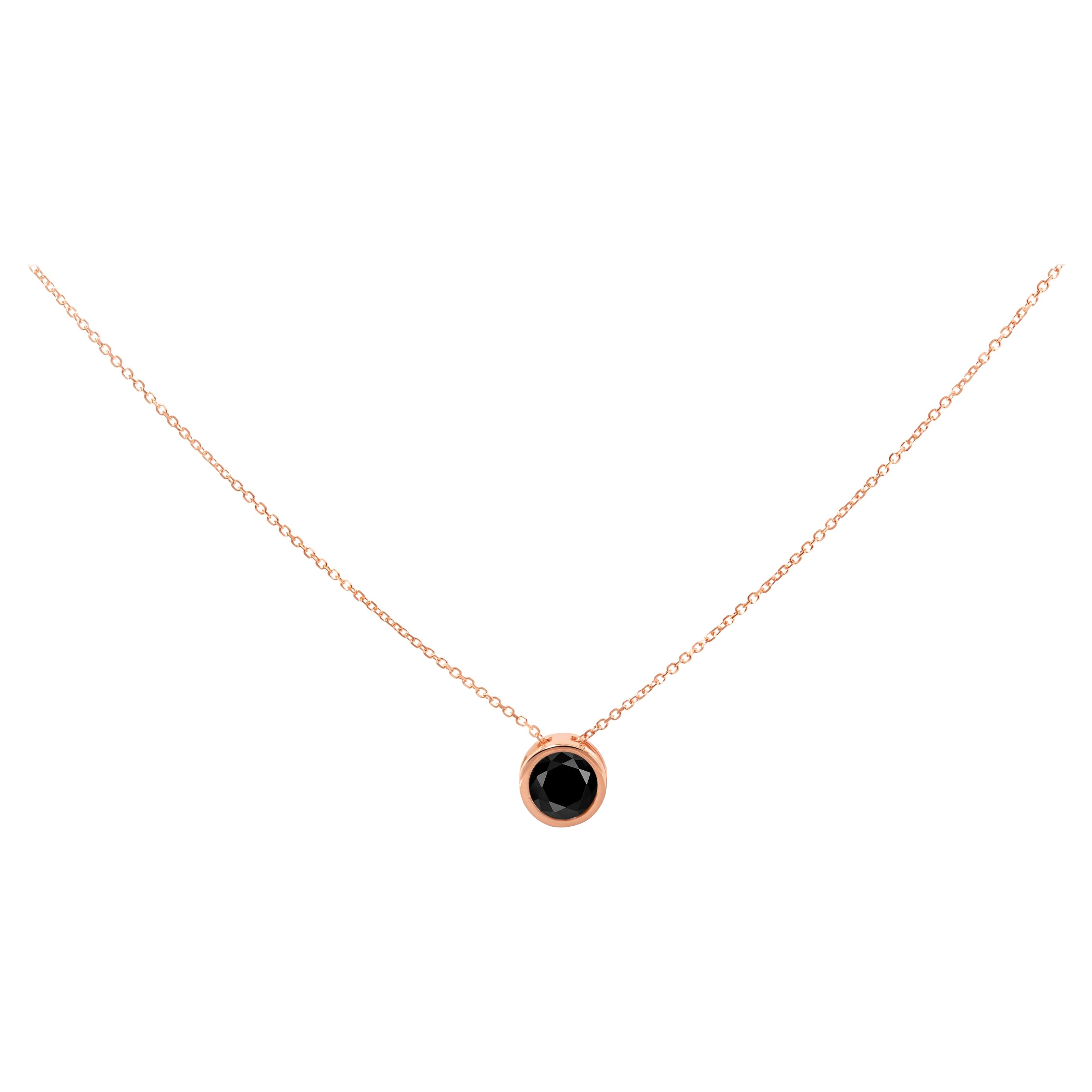 14K Rose Gold 4.0 Cttw Bezel-Set Black Round Diamond Solitaire Pendant Necklace For Sale