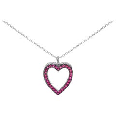 18K 1/3 Cttw Diamond and Red Ruby Open Heart with Black Rhodium Pendant Necklace