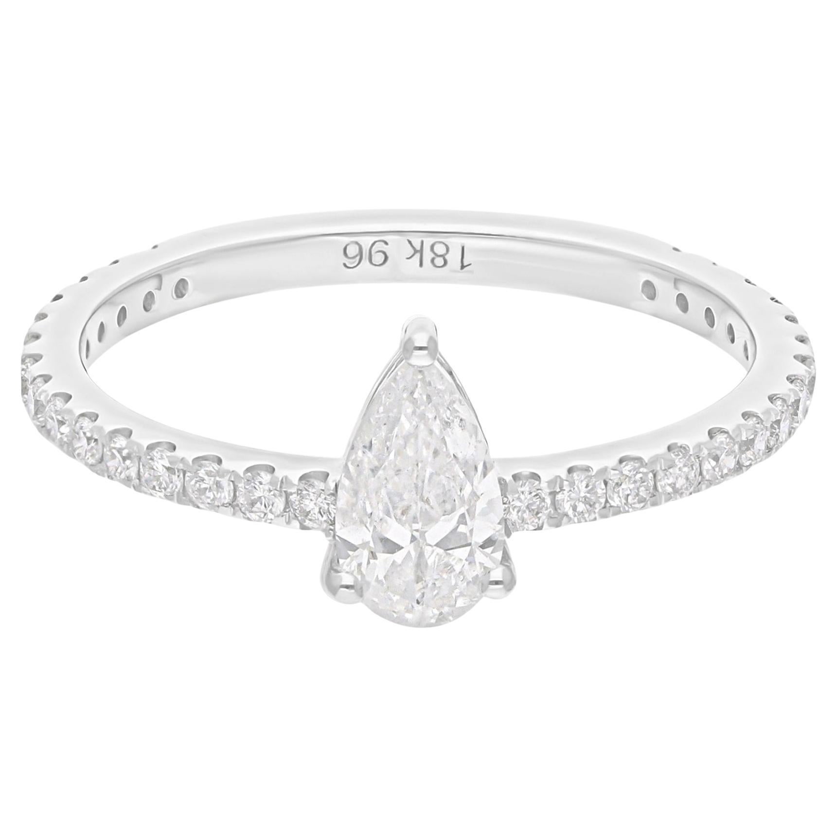 Real 0.87 Carat SI/H Pear Round Brilliant Cut Diamond Ring 14 Karat White Gold