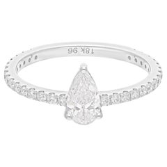 Real 0.87 Carat SI/H Pear Round Brilliant Cut Diamond Ring 14 Karat White Gold