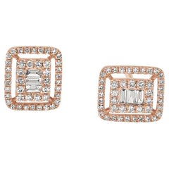Luxle 0.41 Cttw Natural Diamond Frame Stud Earrings in 14k Rose Gold