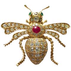 Diamond Ruby Emerald Gold Insect Pin 5