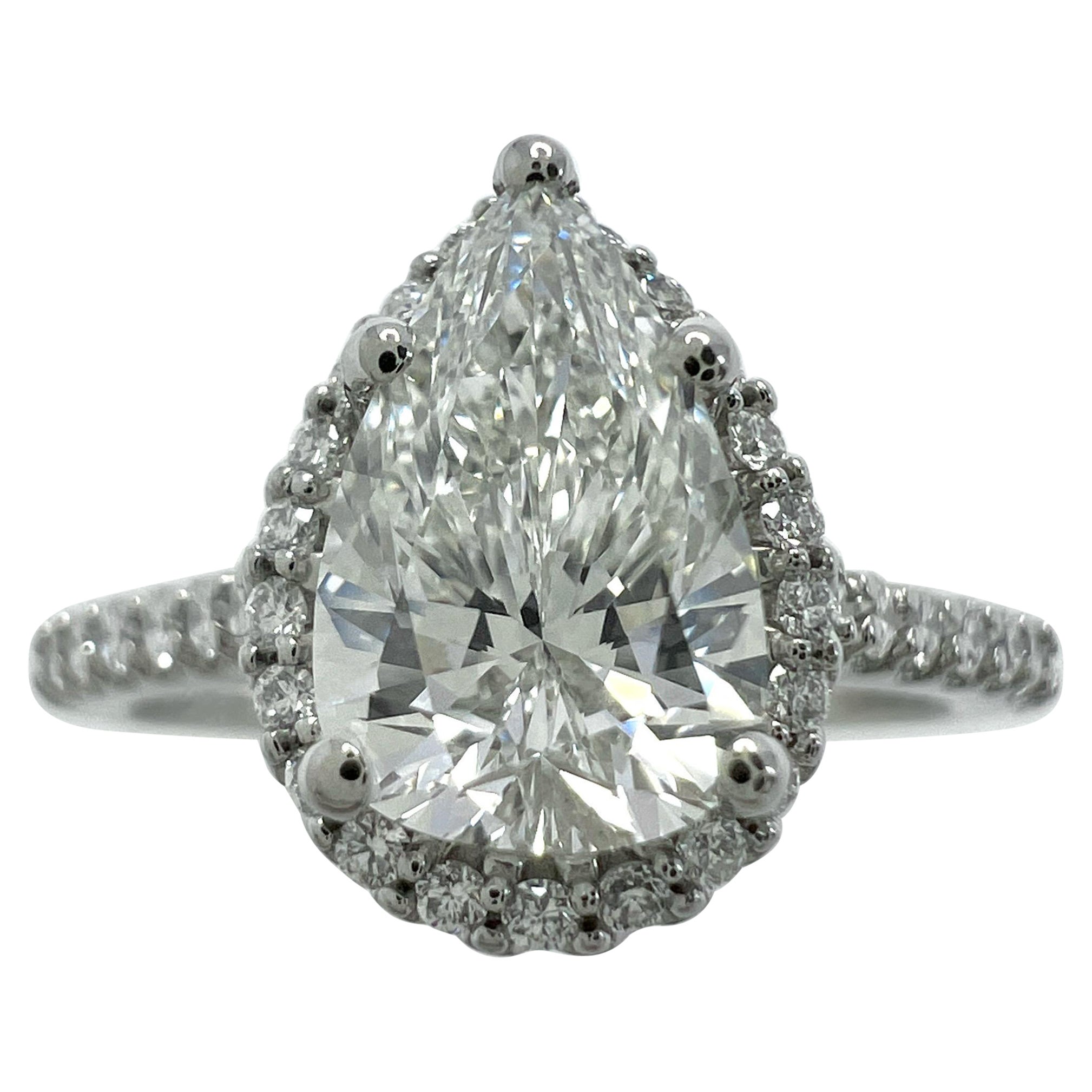 1.52ct GIA Certified Natural Pear Cut Diamond VVS1 G Platinum Halo Cluster Ring