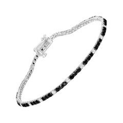 .925 Sterling Silver 3.0 Cttw Black and White Diamond Tennis Bracelet