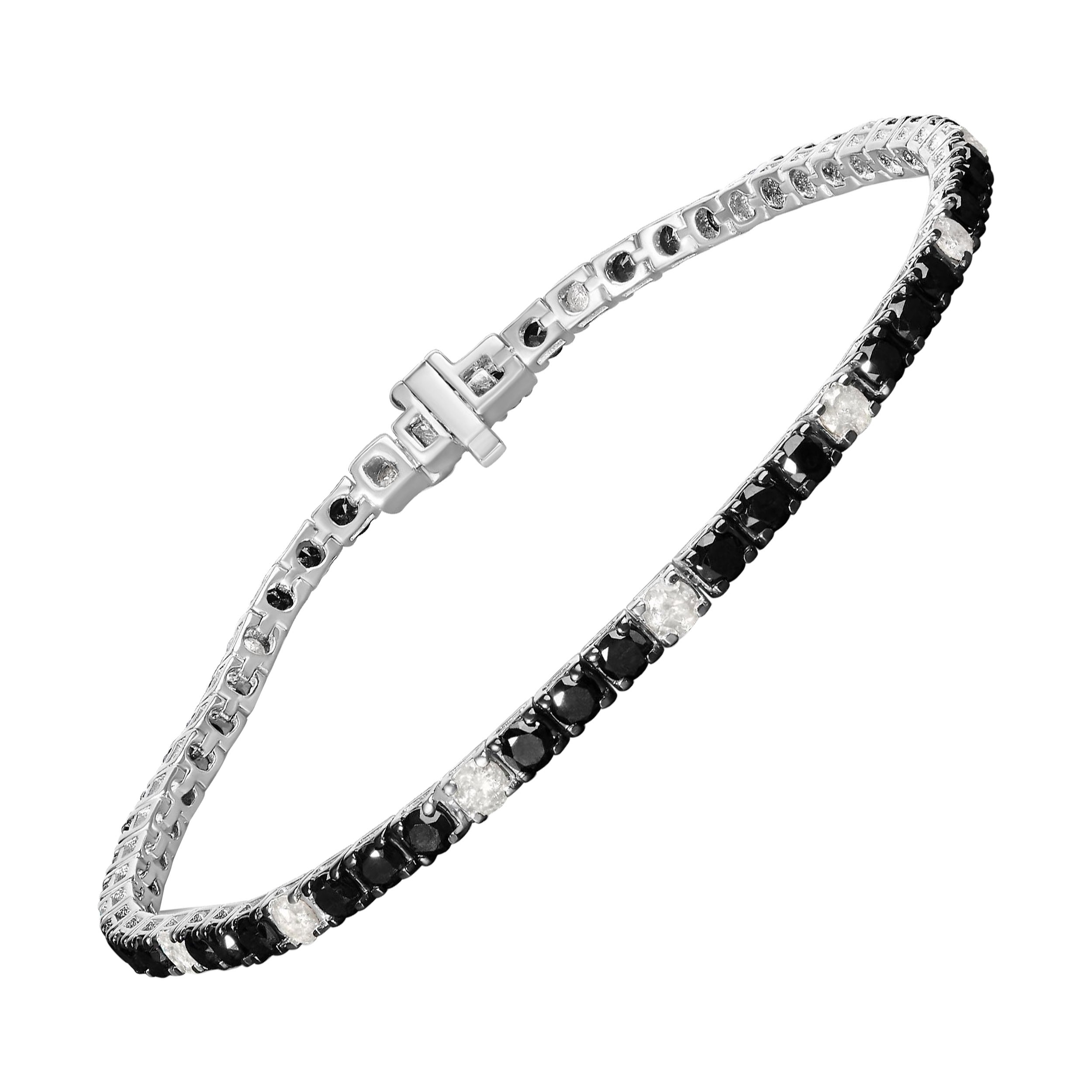 .925 Sterling Silber 5.0 Cttw Schwarzes und weißes Diamant-Tennisarmband