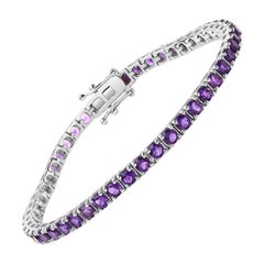 .925 Sterling Silver 7 3/8 Ctw Created Purple Amethyst Tennis Bracelet