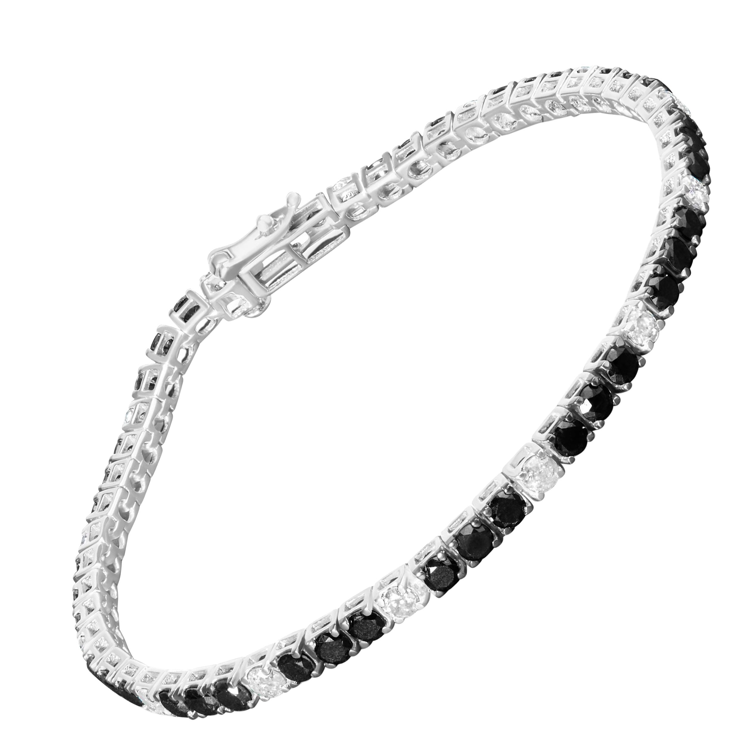 .925 Sterling Silber 6,0 Cttw Schwarzes und weißes Diamant-Tennisarmband im Angebot