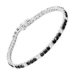 .925 Sterling Silver 6.0 Cttw Black and White Diamond Tennis Bracelet