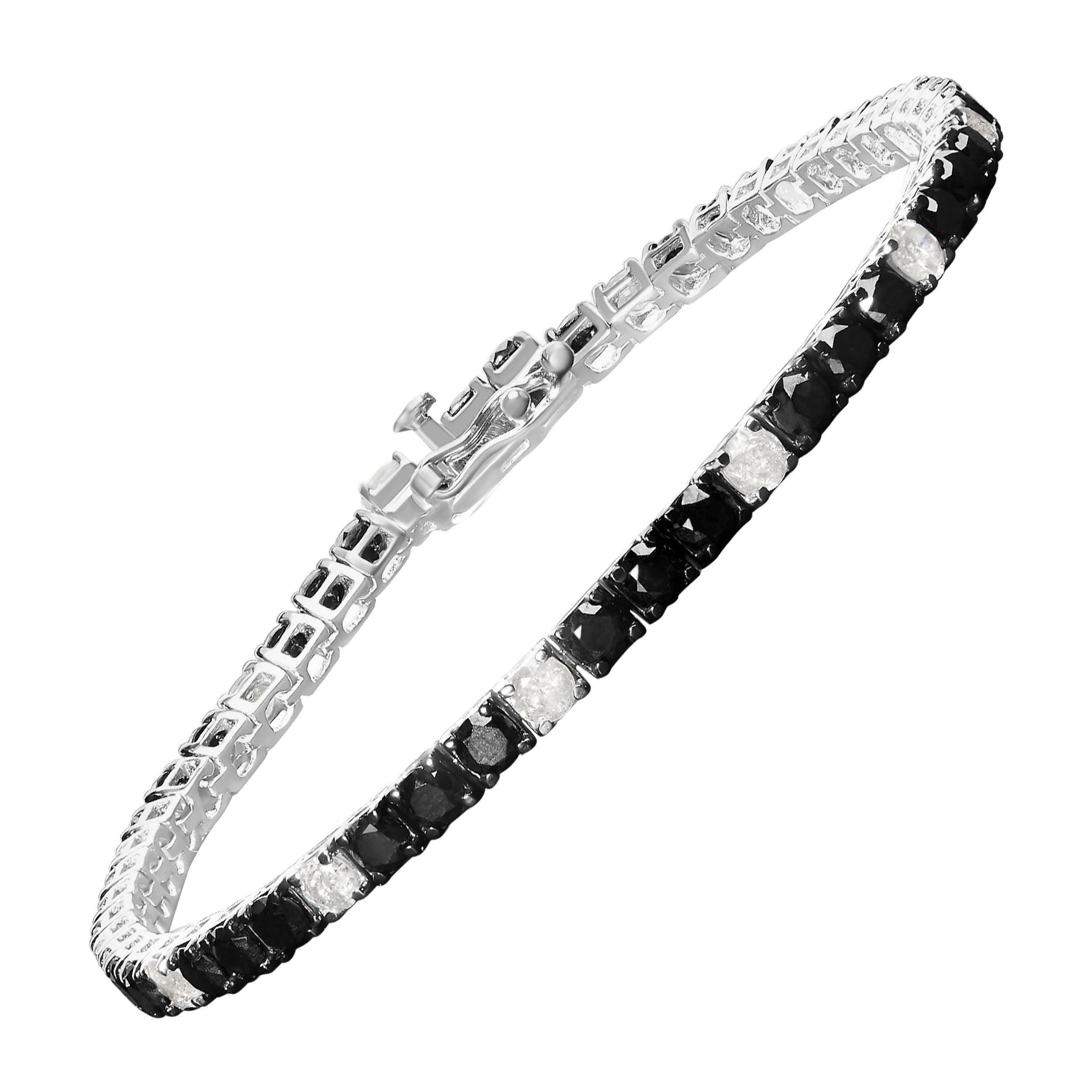 .925 Sterling Silber 8,0 Cttw Schwarzes und weißes Diamant-Tennisarmband