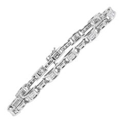 14K White Gold 1.0 Cttw Princess Diamond Alternating Link Tennis Bracelet