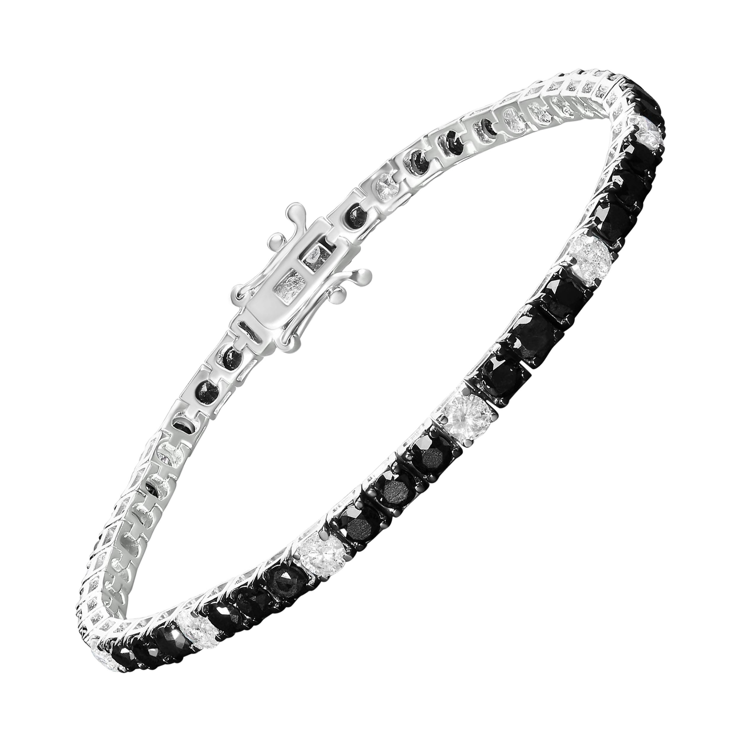 .925 Sterlingsilber 10.0 Karattw Schwarzes und weißes Diamant-Tennisarmband