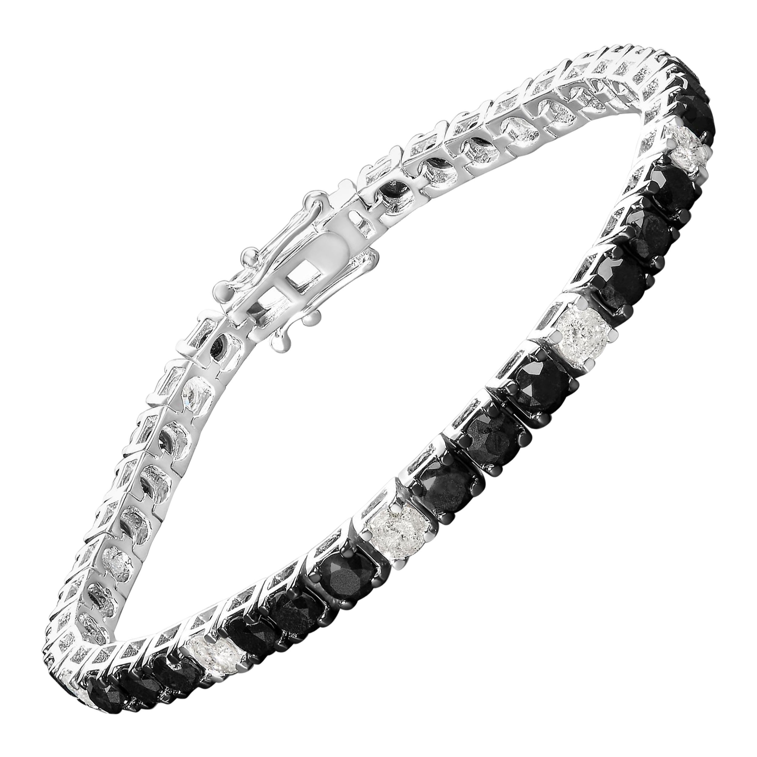 .925 Sterlingsilber 12.0 Gesamtkaratgewicht Schwarzes und weißes Diamant-Tennisarmband