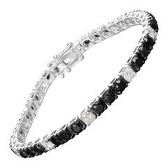 .925 Sterlingsilber 12.0 Gesamtkaratgewicht Schwarzes und weißes Diamant-Tennisarmband