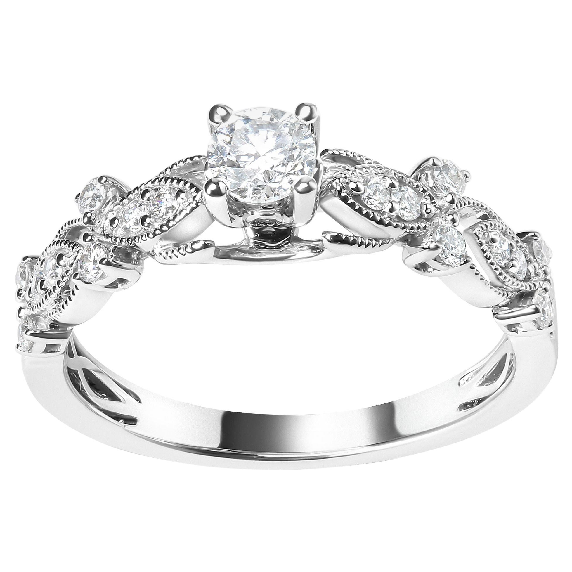 14K White Gold 1/2 Cttw Diamond Vintage Style Engagement Ring