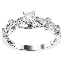 14K White Gold 1/2 Cttw Diamond Vintage Style Engagement Ring