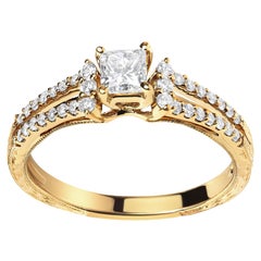 14K Yellow Gold Diamond 5/8 Ctw Diamond Split Shank and Milgrain Engagement Ring