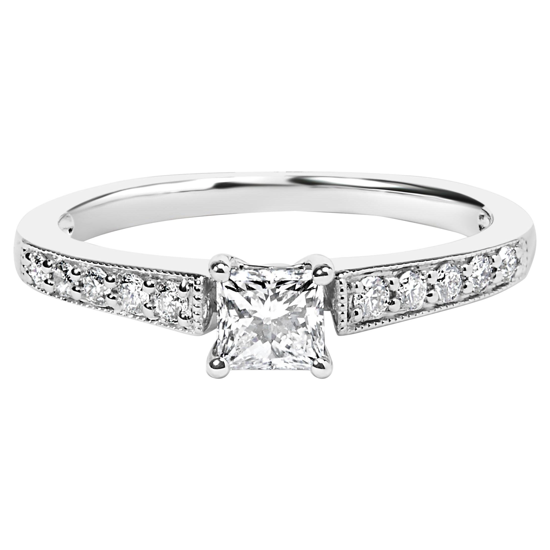 14K White Gold Diamond 1/2 Cttw Princess Cut Diamond Engagement Ring