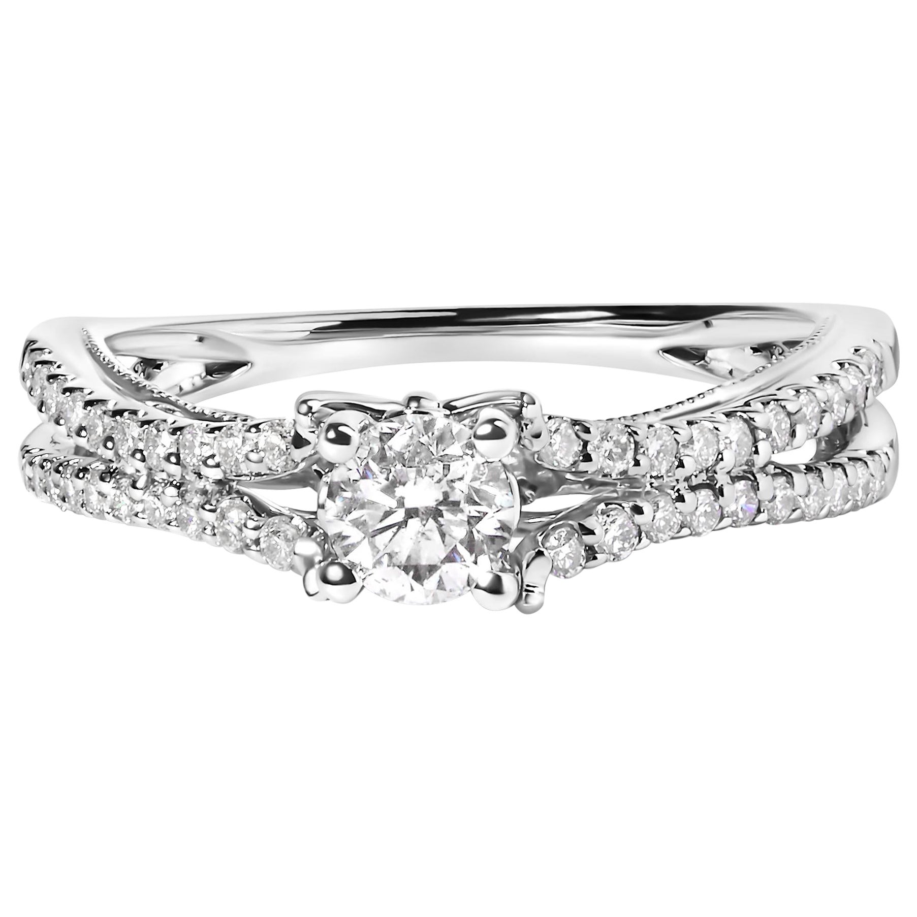 14K White Gold 5/8 Cttw Diamond Split Shank Engagement Ring For Sale
