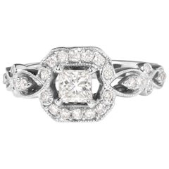 14K White Gold Diamond 3/4ct Diamond Halo Style and Woven Shank Engagement Ring