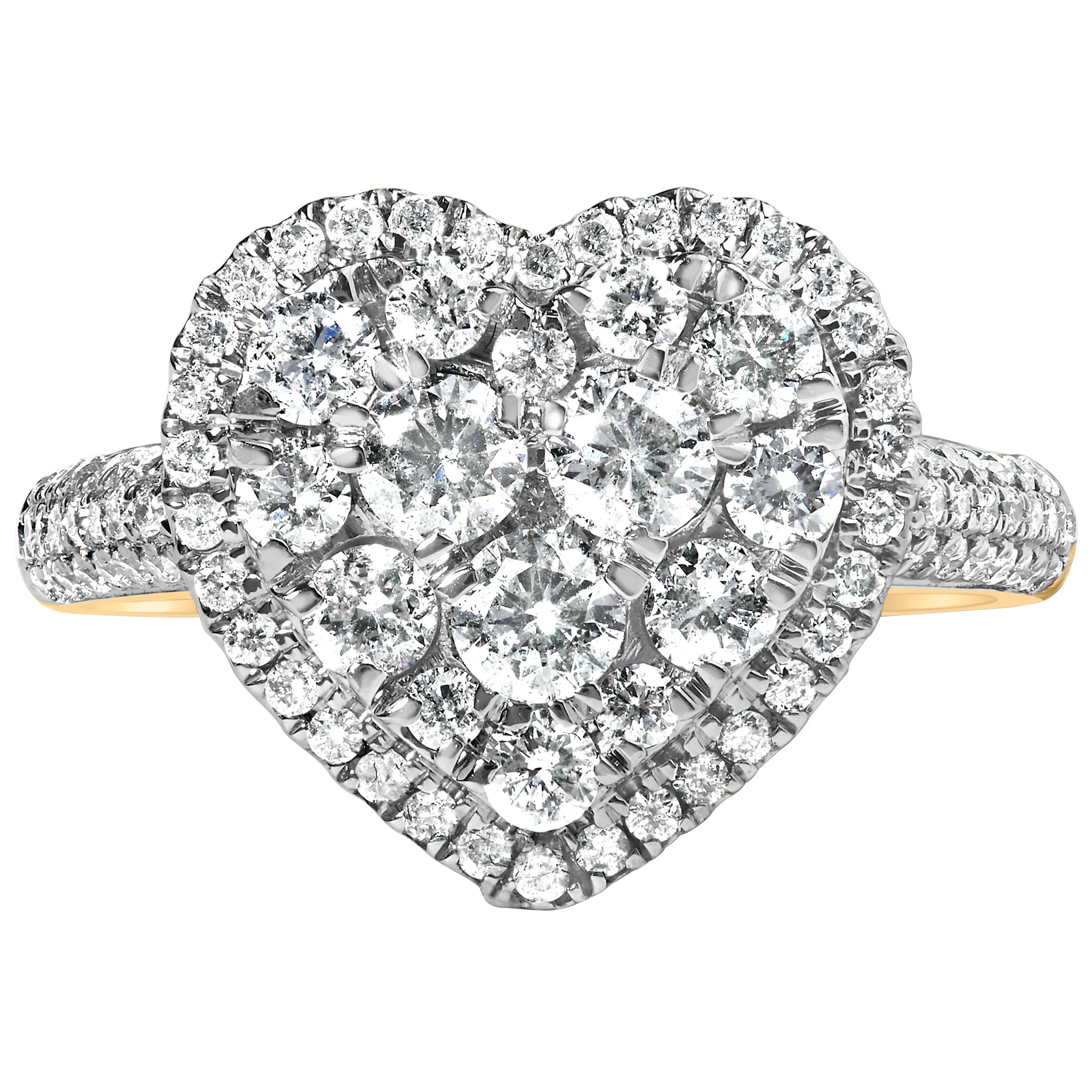 14K Yellow Gold 1 1/2 Cttw Diamond Heart Shaped Composite Ring For Sale