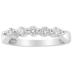 Bague à 5 pierres en or blanc 14K avec diamants de taille ronde de 1/2 Cttw