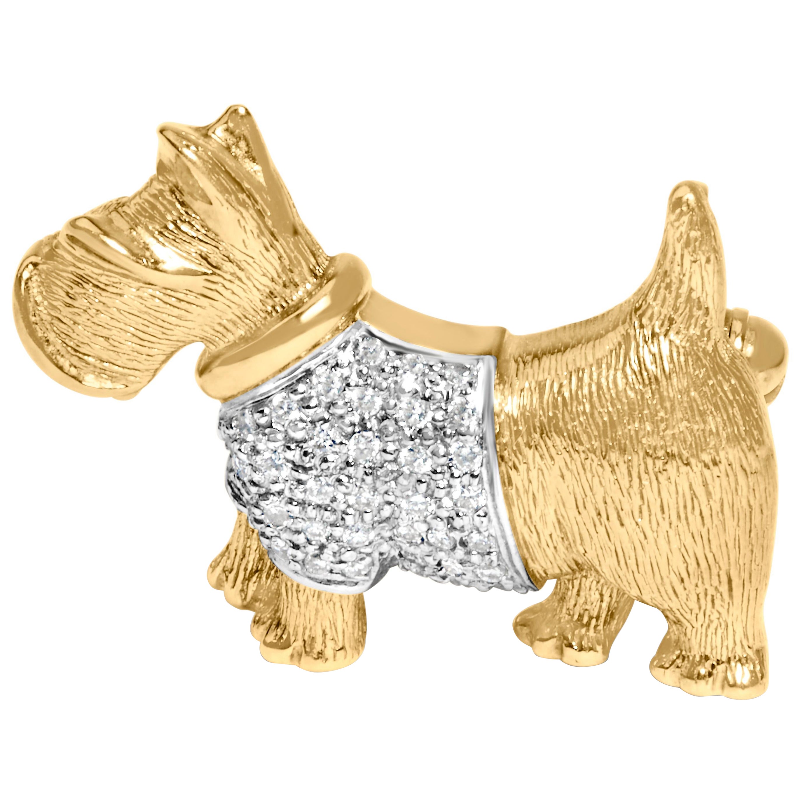 18K Yellow Gold1/3 Cttw Diamond Scottish Terrier Brooch Pin and Pendant