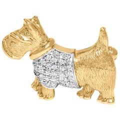 18K Yellow Gold1/3 Cttw Diamond Scottish Terrier Brooch Pin and Pendant