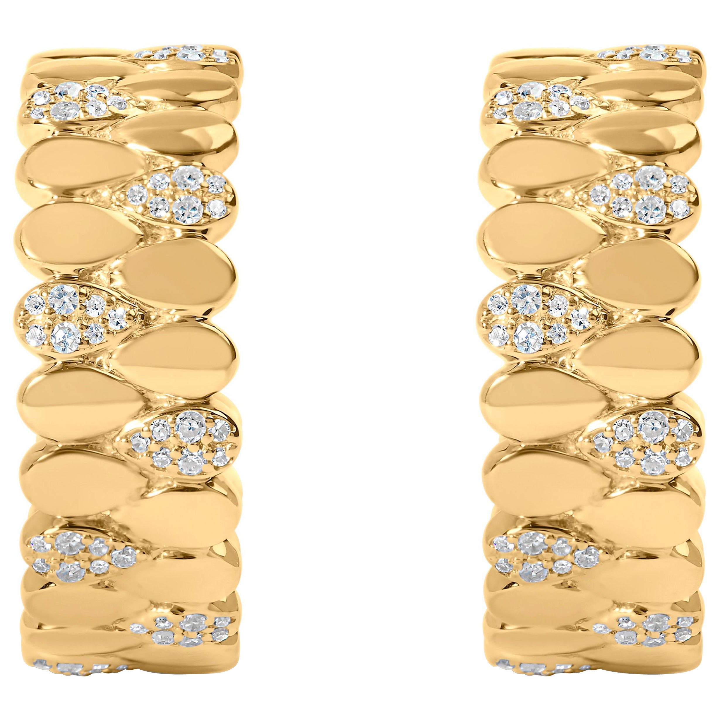 14K Yellow Gold Plated Silver 3/8 Cttw Diamond Pave Pear Link J Hoop Earrings