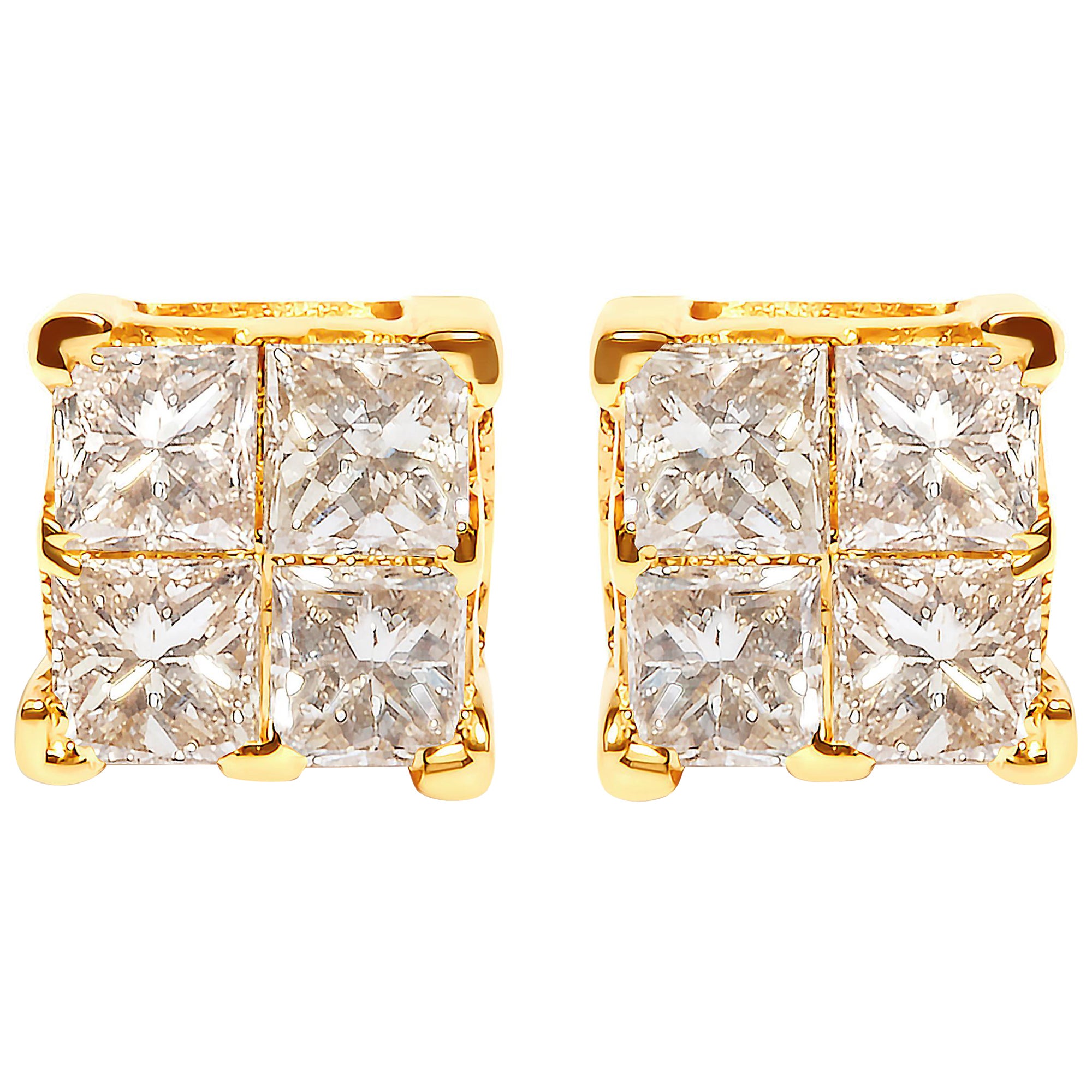 14K Yellow Gold 3/4 Cttw Diamond 4 Stone Square Stud Earrings