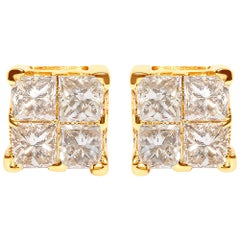 14K Gelbgold 3/4 Cttw Diamant 4 Stein Quadratische Ohrstecker