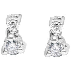 14K White Gold 1/4 Cttw Double Diamond Drop and Dangle Stud Earrings