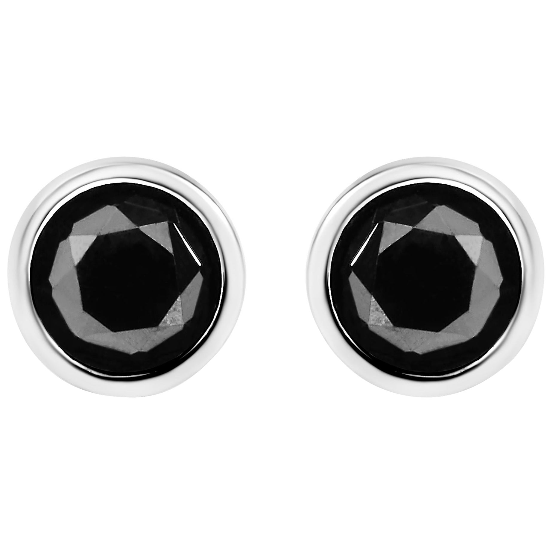 .925 Sterling Silver 3.00 Cttw Round Black Diamond Stud Earrings