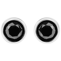 .925 Sterling Silver 3.00 Cttw Round Black Diamond Stud Earrings