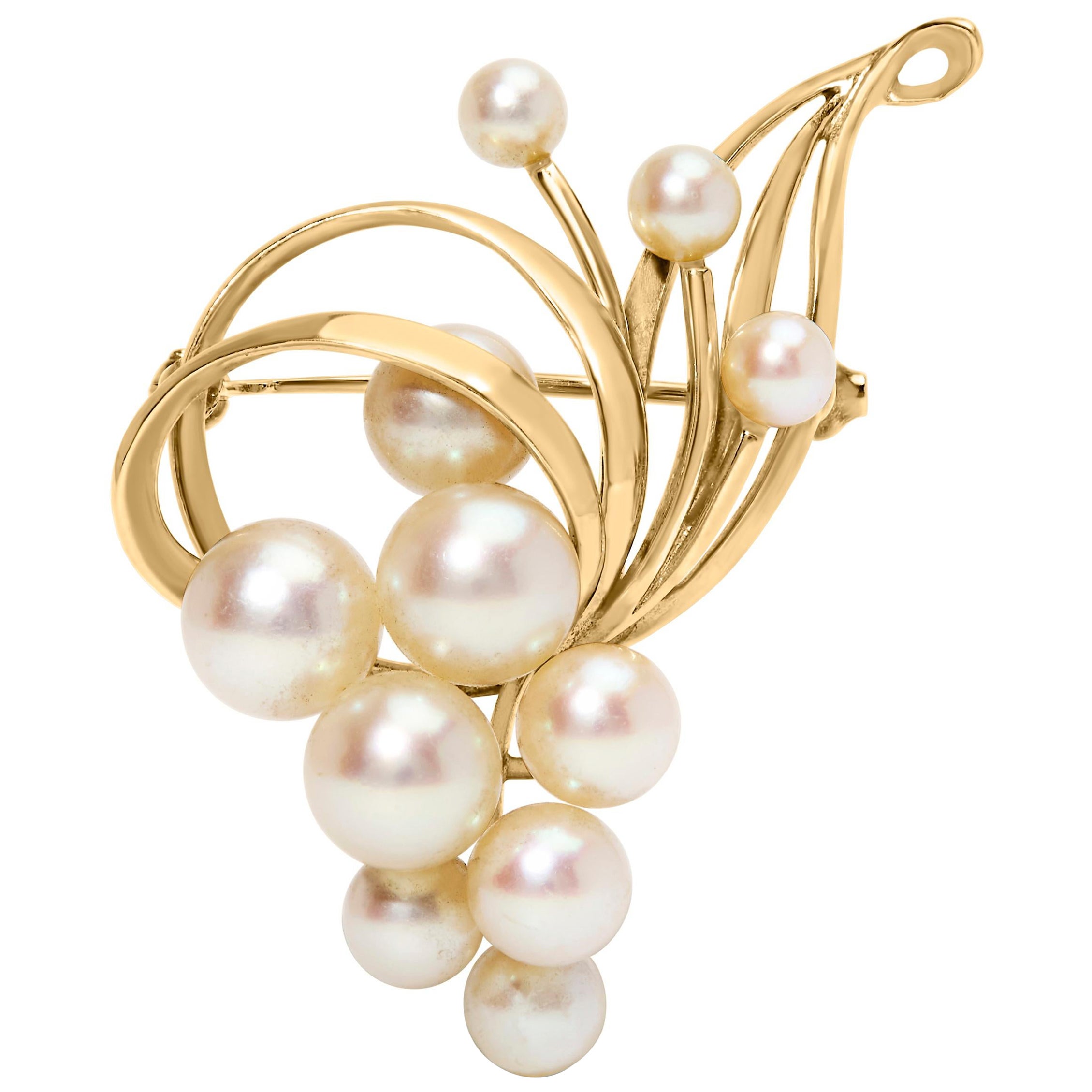 14K Gelbgold Akoya Zuchtperlen Cluster Wirbel Brosche Pin