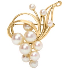 14K Gelbgold Akoya Zuchtperlen Cluster Wirbel Brosche Pin