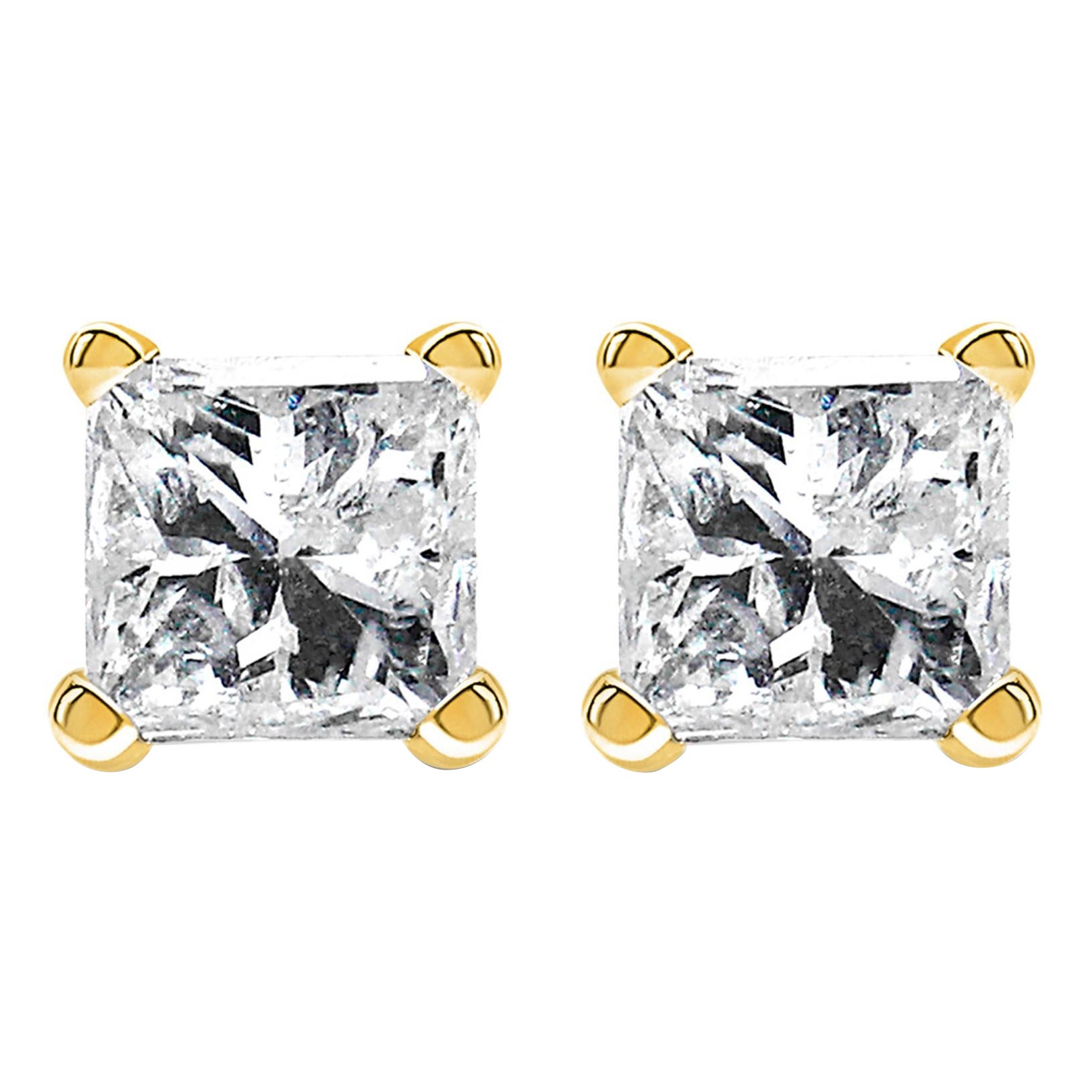 IGI Certified 3/8 Cttw Square Diamond Solitaire Stud Earrings in 14K Yellow Gold