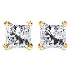 IGI Certified 3/8 Cttw Square Diamond Solitaire Stud Earrings in 14K Yellow Gold
