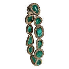 THE GREEN OCEAN BRACELET - NATURAL COLOMBIAN EMERALDS, DIAMONDS and 14K GOLD