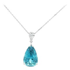 Blue Zircon and Diamond Pendant Chain in 18 Karat White Gold
