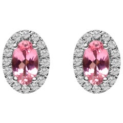 10K Weißgold 5x3 MM Oval Rosa Turmalin und Diamant Halo-Ohrstecker