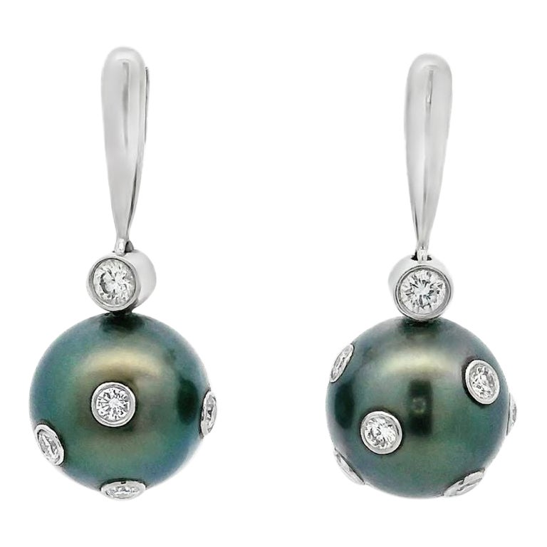 Tiffany & Co. Etoile Tahitian Pearl Diamond Earrings Platinum For Sale