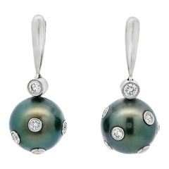 Vintage Tiffany & Co. Etoile Tahitian Pearl Diamond Earrings Platinum