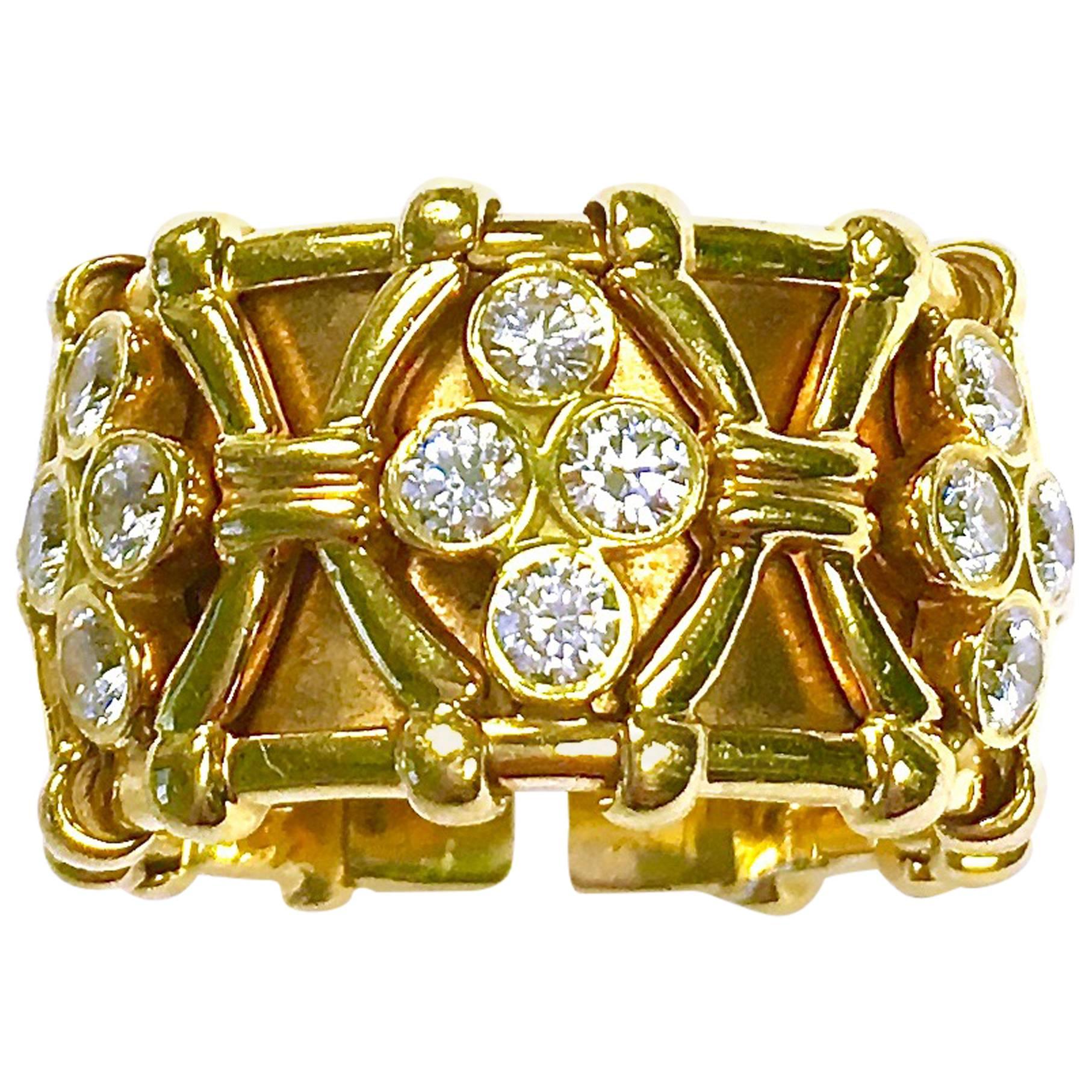Wide Yellow Gold Diamond Flex Cuff Ring by Mark Patterson