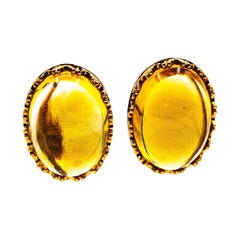 Pendientes colgantes de oro amarillo con citrino talla cabujón estilo art déco de 20,00 quilates