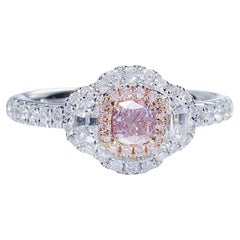 0.37 carat Fancy Pink Cushion Diamond Ring